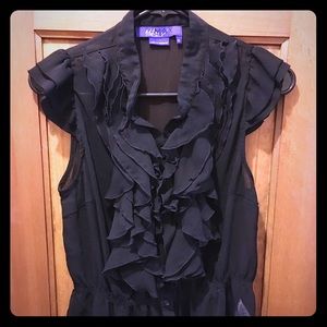 Black peplum chiffon top with ruffles